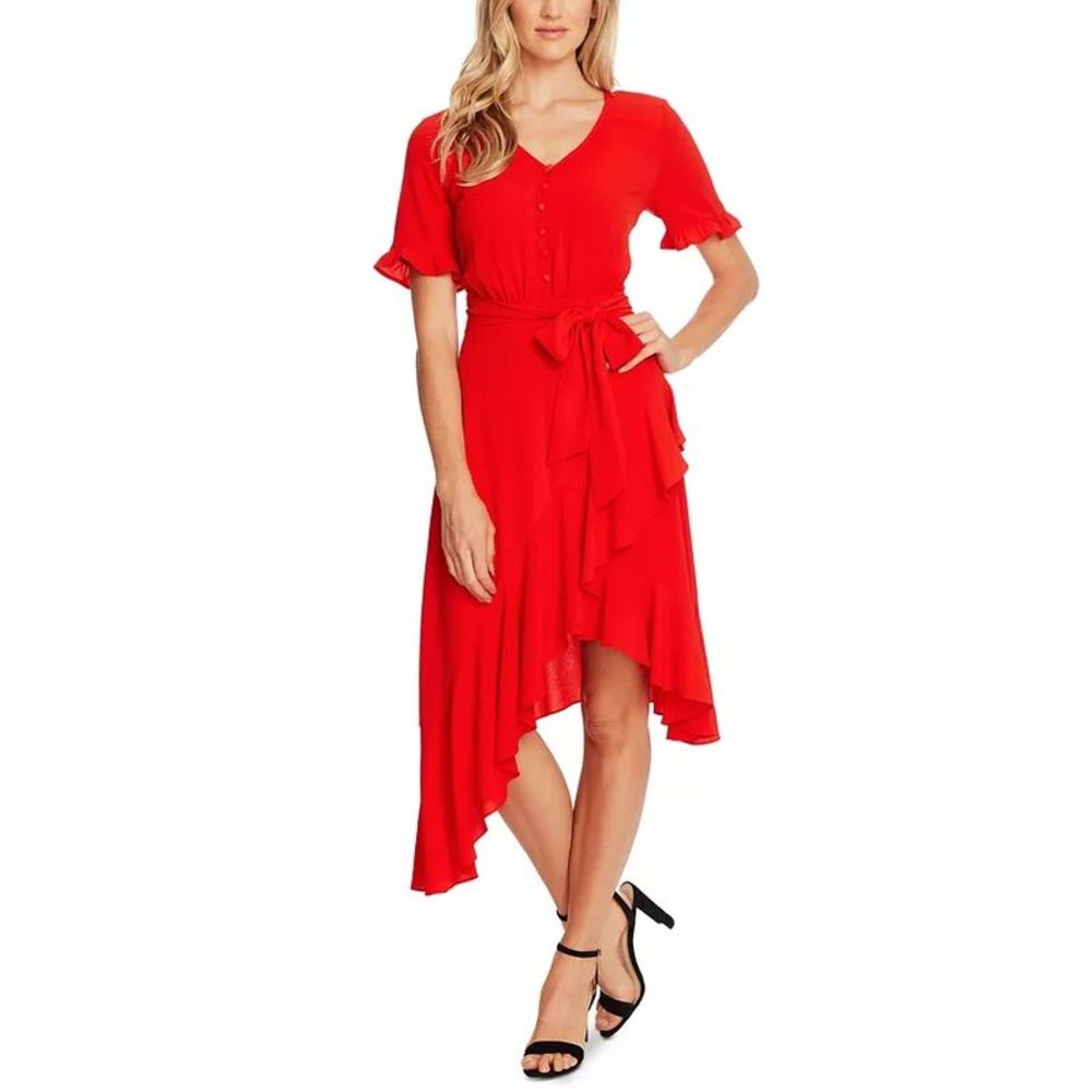 CeCe Women's Ruffle Belted High Low Dress Medium Red Size 14